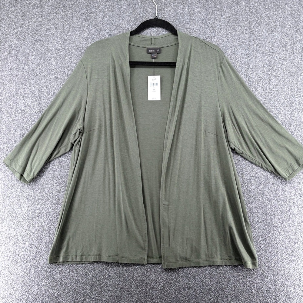 J Jill Wearever Collection Olive‎ Green 1X Open Front Cardigan Sweater Wardrobe